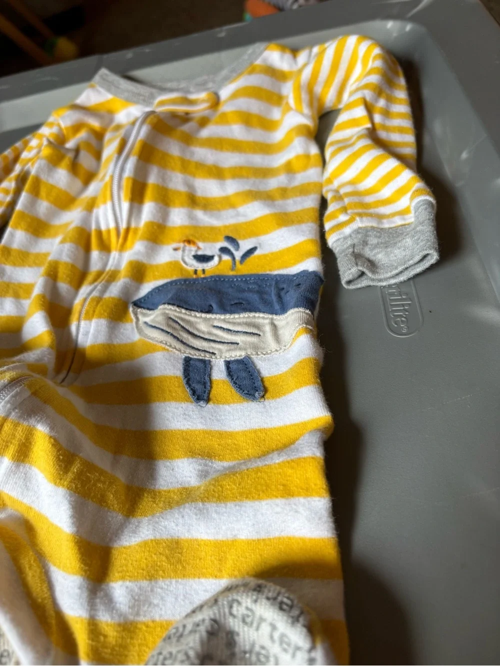 Carter's Yellow & White Striped Whale Footed Pajamas